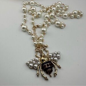 Anthropologie Pearl and Gold Bee Necklace